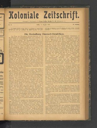 Die Besiedelung Deutsch-Ostafrikas