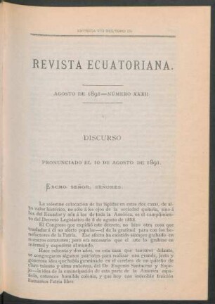 Discurso : Pronunciado el 10 de agosto de 1891