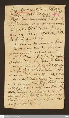 Disposition der Predigt von August Hermann Francke über Joh 10,12 am 14.04.1720.