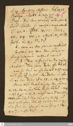 Disposition der Predigt von August Hermann Francke über Joh 10,12 am 14.04.1720.