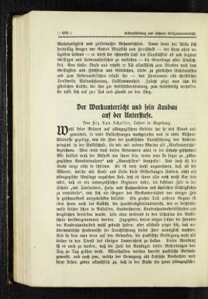 ¬Der¬ Werkunterricht und sein Ausbau auf der Unterstufe