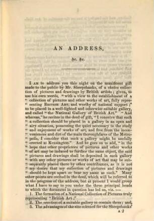 On the gift of the Sheepshanks Collection : with a view to the formation of a National Gallery of British Art