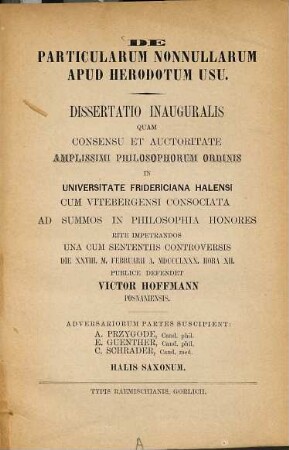 De particularum nonnullarum apud Herodotum usu : (Haller Doctordiss.)