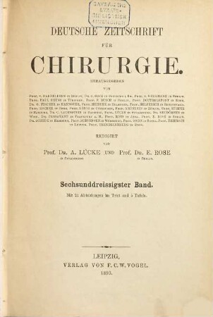 Deutsche Zeitschrift für Chirurgie. 36. 1893