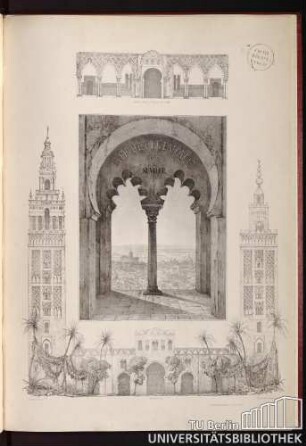 La Giralda et l'Alcazar de Séville. Grand Patio de l'Alcazar de Séville.