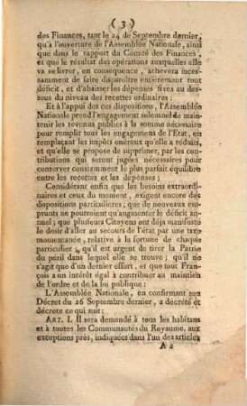Décret De L'Assemblée Nationale, Concernant La Contribution Patriotique, Du Mardi 6 Octobre 1789