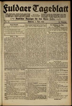 Ausgabe vom Mittwoch, den 07. Juli 1920.