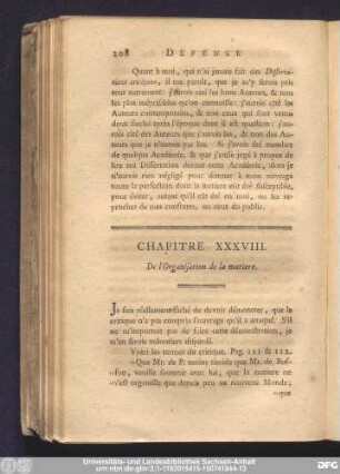 Chapitre XXXVIII. De l'Organisation de la matiere.
