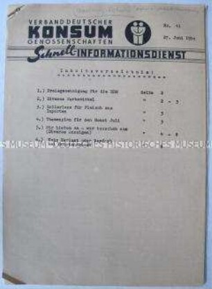 Informationsdienst des Verbandes Deutscher Konsum- Genossenschaften, u.a. zur Preispolitik