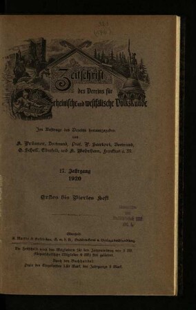 Zeitschrift des Vereins für Rheinische und Westfälische Volkskunde / 17. Jahrgang 1920