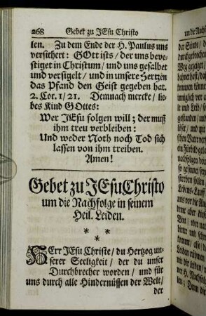 Gebet zu Jesu Christo um die Nachfolge in seinem Heil. Leiden.