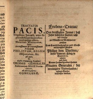 Theatrum Pacis, Hoc Est: Tractatuum Atque Instrumentorum Praecipuorum, Ab Anno Inde MDCXLVII. Ad MDCLX. Usque, In Europa Initorum Et Conclusorum Collectio : Accessit Index utilissimus, [1]