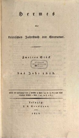 Hermes oder kritisches Jahrbuch der Literatur. 1819,2