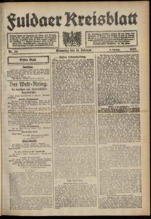 Erste Ausgabe vom Samstag, den 10. Februar 1917.