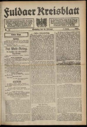 Erste Ausgabe vom Samstag, den 10. Februar 1917.