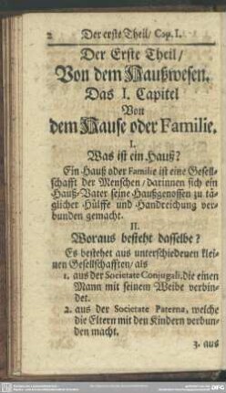 Der Erste Theil, Von dem Haußwesen