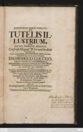 Disputatio Iuris Publici, De Tutelis Illustrium,