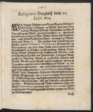 Religions-Vergleich vom 20. Julii 1673.