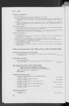 II.1 Algemeine Veranstaltungen