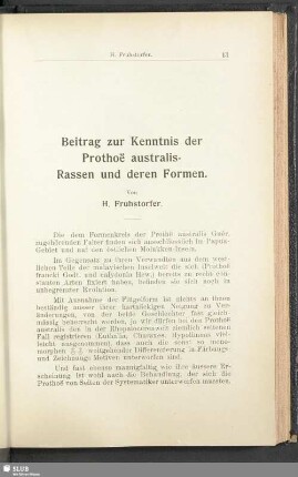 Beitrag zur Kenntnis der Prothoë australis- Rassen und deren Formen