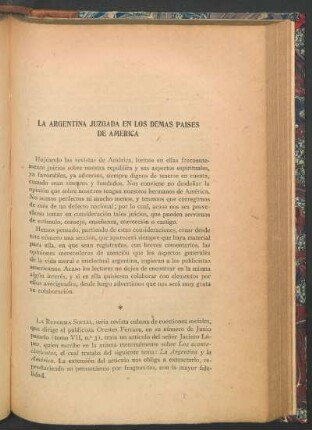 La Argentina juzgada en los demás países de América