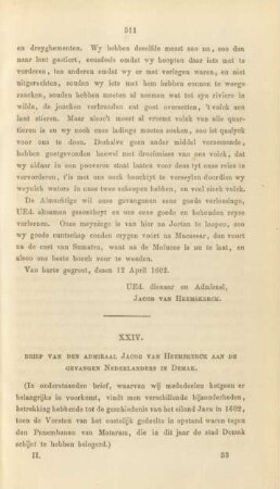 XXIV. Brief van den Admiraal Jacob van Heemskerck aan de gevangen Nederlanders in Demak