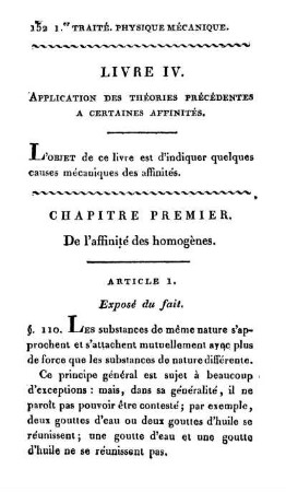 Livre IV. Application des théories précédentes a certaines affinités.