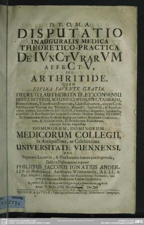 Disputatio Inauguralis Medica Theoretico-Practica De Iunctuarum Affectu Seu Arthritide