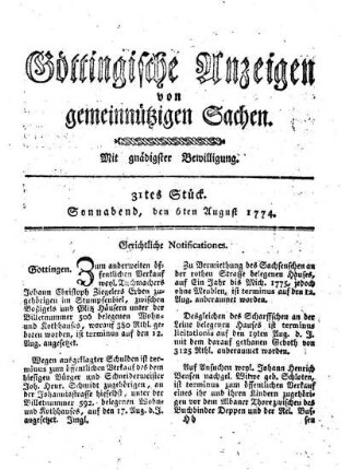 31tes Stück. Sonnabend, den 6ten August 1774.