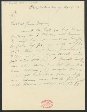 Brief an Ludwig Strecker  und B. Schott's Söhne : 24.08.1915