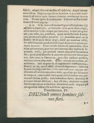 Theorema IV. Deus vult omnes homines salvos fieri.