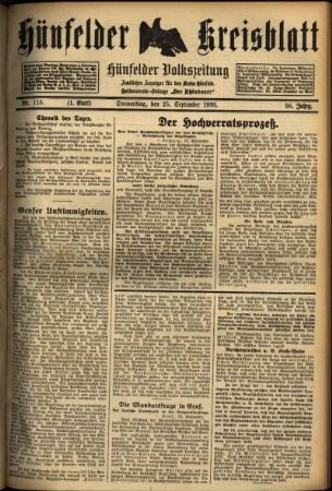 Erste Ausgabe vom Donnerstag, den 25. September 1930.