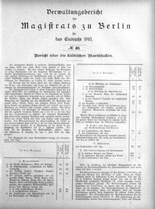 No. 40. Bericht über die städtischen Markthallen