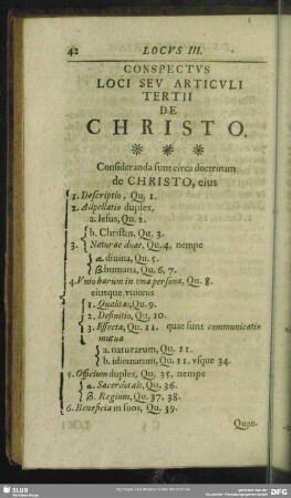 Conspectus Loci Seu Articuli Tertii De Christo