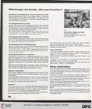 Mitteilungen des Bundes "Das neue Frankfurt"