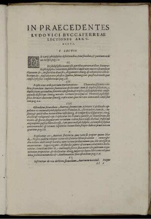 In Praecedentes Lvdovici Bvccaferreae Lectiones argvmenta