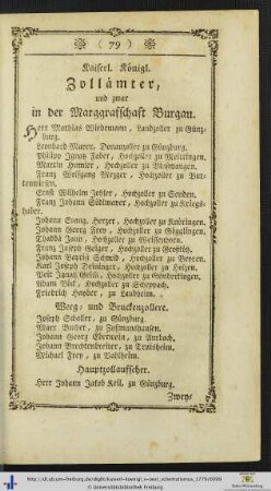 Kaiserl. Königl. Zollämter, und zwar in der Margraffschaft Burgau.