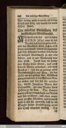 Um würdige Geniessung des hocheiligen Abendmahls.