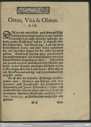 Lebenslauf : Ortus, Vita & Obitus