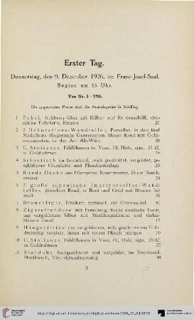 Erster Tag: Donnerstag, den 9. Dezember 1926 (Nr. 1-220)