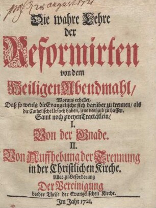 Die wahre Lehre der Reformirten von dem Heiligen Abendmahl