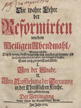 Die wahre Lehre der Reformirten von dem Heiligen Abendmahl