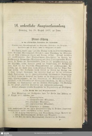 91. ordentliche Hauptversammlung : Sonntag, den 28. August 1877, zu Jena