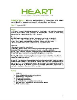 Nutrition interventions in developing and fragile contexts with a focus on community interventions and Yemen