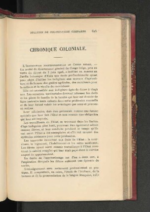 Chronique Coloniale.