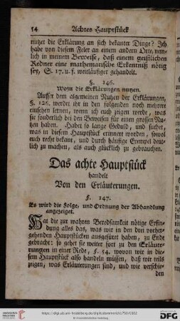 Das achte Hauptstück handelt von den Erläuterungen
