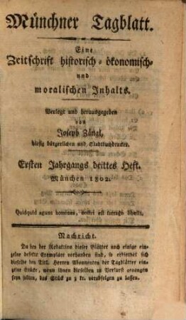 Münchener Tagblatt. 1802,[3] = Jg. 1, Juli - Sept.
