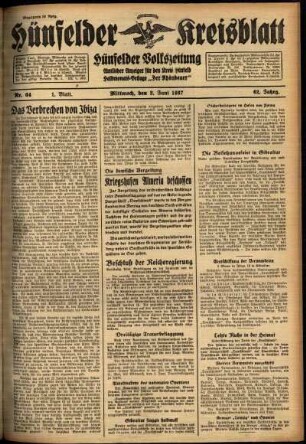 Erste Ausgabe vom Mittwoch, den 02. Juni 1937.