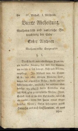 Vierte Abtheilung. Mathematisch und natürliche Betrachtung der Erde