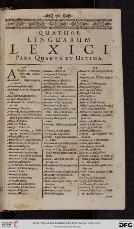 Quatuor linguarum lexici pars quarta et ultima